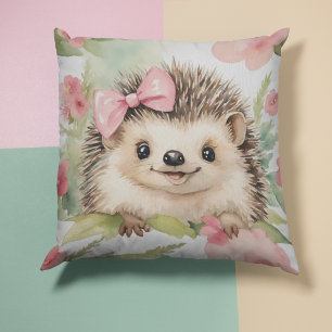 Baby Hedgehog Bloemen Meisjes Kussen
