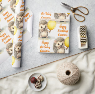 Baby Hedgehog Genderneutraal Gepersonaliseerde Ver Cadeaupapier