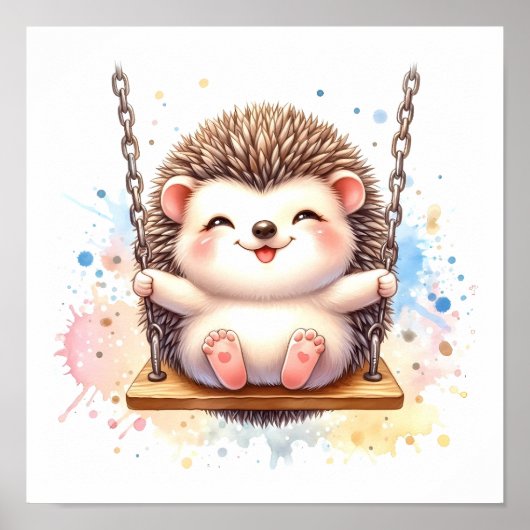 Baby Hedgehog Nursery Waterverf Woodland Animal Poster (Voorkant)