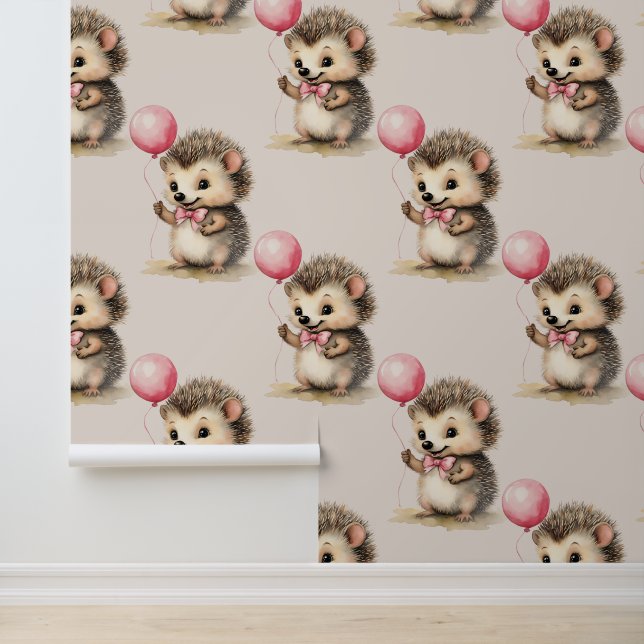 Baby Hedgehog roze ballon Behang (Applicatie)