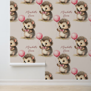 Baby Hedgehog roze ballon gepersonaliseerd Behang