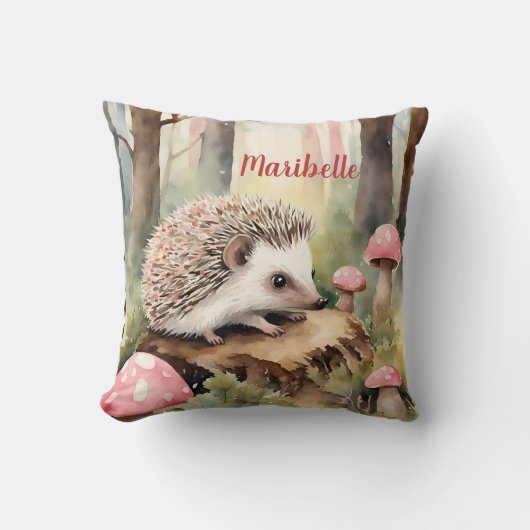 Baby Hedgehog roze paddenstoel meisjes gepersonali Kussen (Voorkant)