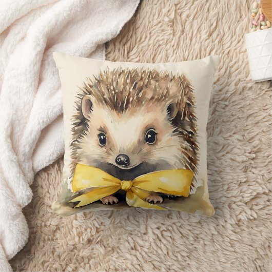 Baby Hedgehog Yellow Bow Genderneutraal Kussen (Deken)