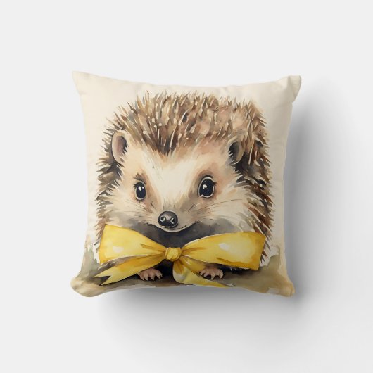 Baby Hedgehog Yellow Bow Genderneutraal Kussen (Voorkant)