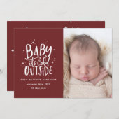 Baby heeft foto - geboorteaankondiging koud buiten save the date (Voorkant / Achterkant)