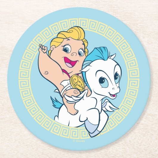 Baby Hercules Riding Pegasus Round Paper Coaster Ronde Kartonnen Onderzetter (Voorkant)