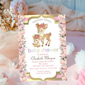 Baby Herten Bloem Gouden Streep Rozen Baby shower Kaart