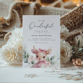 Baby Herten Bloemen Roze Bow Onederful 1e verjaard Kaart