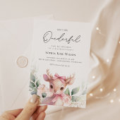 Baby Herten Bloemen Roze Bow Onederful 1e verjaard Kaart