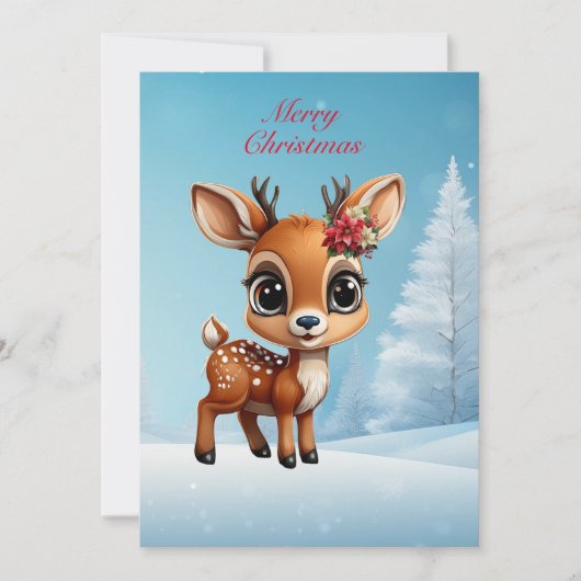 Baby Herten, Fawn, Doe, Bloemen rendieren 🦌 🎄 Sn Feestdagenkaart (Voorkant)