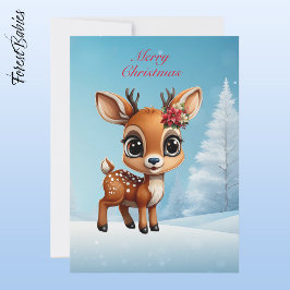 Baby Herten, Fawn, Doe, Bloemen rendieren 🦌 🎄 Sn Feestdagenkaart