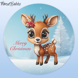 Baby Herten, Fawn, Doe, Bloemen rendieren 🦌 🎄 Sn Ronde Sticker