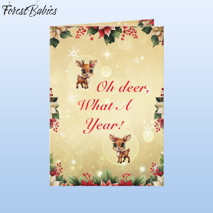 Baby Herten, Fawn, Doe, Bloemenrendier 🦌 🎄 Goud Feestdagen Kaart