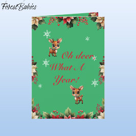 Baby Herten, Fawn, Doe, Bloemenrendier 🦌 🎄 Groen Feestdagen Kaart