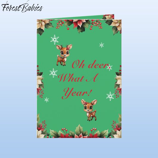 Baby Herten, Fawn, Doe, Bloemenrendier 🦌 🎄 Groen Feestdagen Kaart