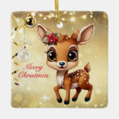 Baby Herten, Fawn, Doe 🦌🎄Goud Vrolijk Kerstfeest Keramisch Ornament (Voorkant)