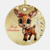 Baby Herten, Fawn, Doe 🦌🎄Goud Vrolijk Kerstfeest Keramisch Ornament (Voorkant)