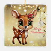 Baby Herten, Fawn, Doe 🦌🎄Goud Vrolijk Kerstfeest Keramisch Ornament (Achterkant)