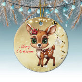 Baby Herten, Fawn, Doe 🦌🎄Goud Vrolijk Kerstfeest Keramisch Ornament