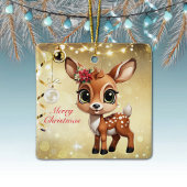 Baby Herten, Fawn, Doe 🦌🎄Goud Vrolijk Kerstfeest Keramisch Ornament