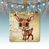 Baby Herten, Fawn, Doe 🦌🎄Goud Vrolijk Kerstfeest Keramisch Ornament