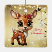 Baby Herten, Fawn, Doe 🦌🎄Goud Vrolijk Kerstfeest Keramisch Ornament (Achterkant)