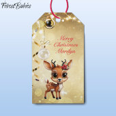 Baby Herten, Fawn, Doe, Rendier🦌 🎄Gouden Feestel Cadeaulabel