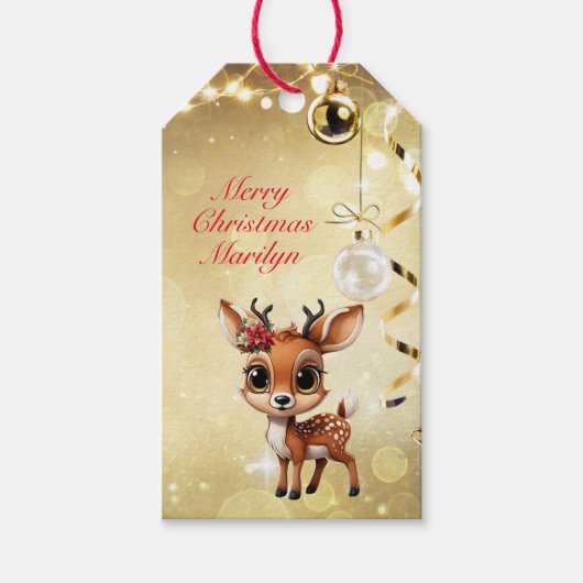 Baby Herten, Fawn, Doe, Rendier🦌 🎄Gouden Feestel Cadeaulabel (Voorkant)