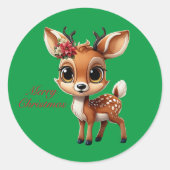 Baby Herten, Fawn, Doe, Rendier🦌 🎄Groene Kerstmi Ronde Sticker (Voorkant)