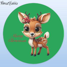 Baby Herten, Fawn, Doe, Rendier🦌 🎄Groene Kerstmi Ronde Sticker