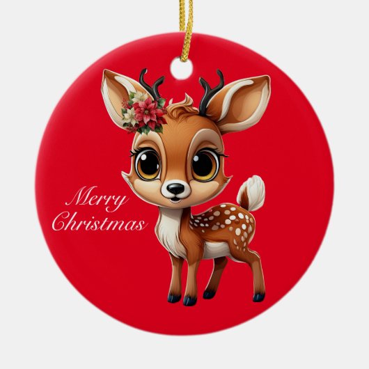 Baby Herten, Fawn, Doe, rendieren🦌 🎄Vrolijk kers Keramisch Ornament (Voorkant)
