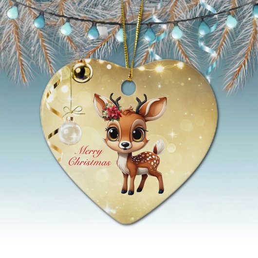 Baby Herten, Fawn, Doe, rendieren🦌 🎄Vrolijk kers Keramisch Ornament