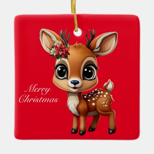 Baby Herten, Fawn, Doe, rendieren🦌 🎄Vrolijk kers Keramisch Ornament (Voorkant)