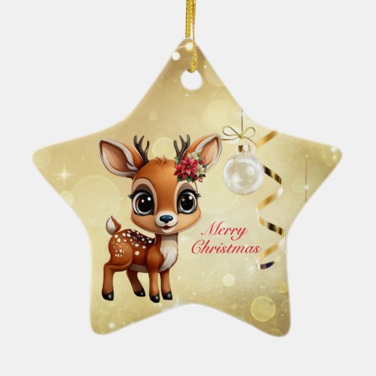 Baby Herten, Fawn, Doe, rendieren🦌 🎄Vrolijk kers Keramisch Ornament (Achterkant)