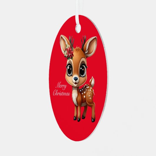 Baby Herten, Fawn, Doe, rendieren🦌 🎄Vrolijk kers Metalen Ornament (Voorkant links)