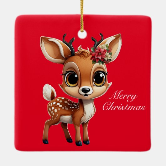 Baby Herten, Fawn, Doe, rendieren Vrolijk kerstfee Keramisch Ornament (Achterkant)