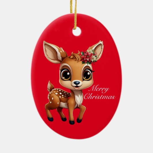 Baby Herten, Fawn, Doe 🦌 🎄Schattige Vrolijk Kers Keramisch Ornament (Achterkant)