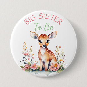 Baby Herten in Bloemen   Zus om Baby shower te zij Ronde Button 7,6 Cm