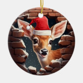 Baby Herten in Santa Hat Keramisch Ornament (Voorkant)