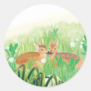 Baby Herten - Jongen in hoog gras Illustratie  Ronde Sticker