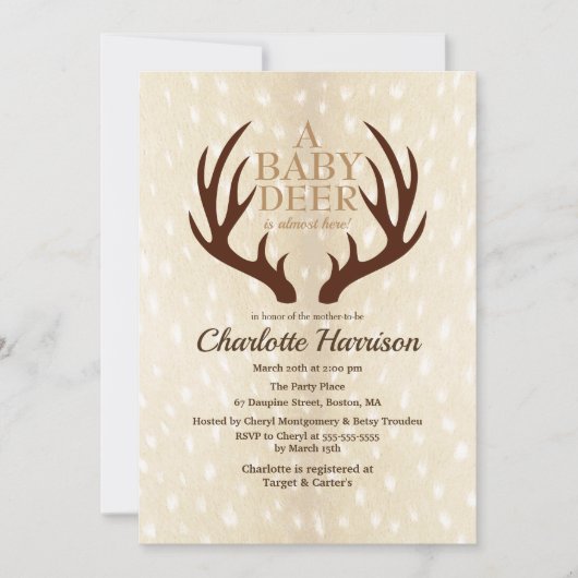 Baby Herten Licht Fawn Bont & Antlers Baby shower Kaart (Voorkant)