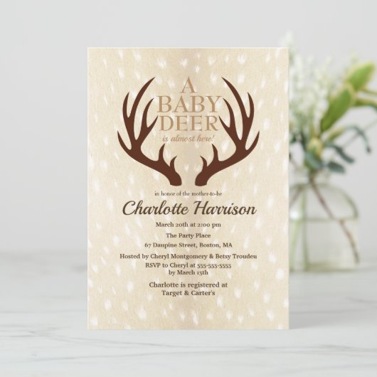 Baby Herten Licht Fawn Bont & Antlers Baby shower Kaart (Staand voorkant)