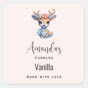 Baby Herten met Antlers en Bloemen Kaars Business Vierkante Sticker