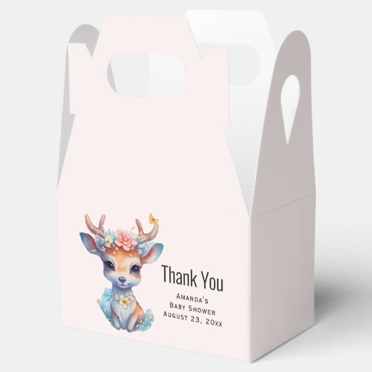 Baby Herten met gewei en bloemen Baby shower Bedankdoosjes (Geopend)