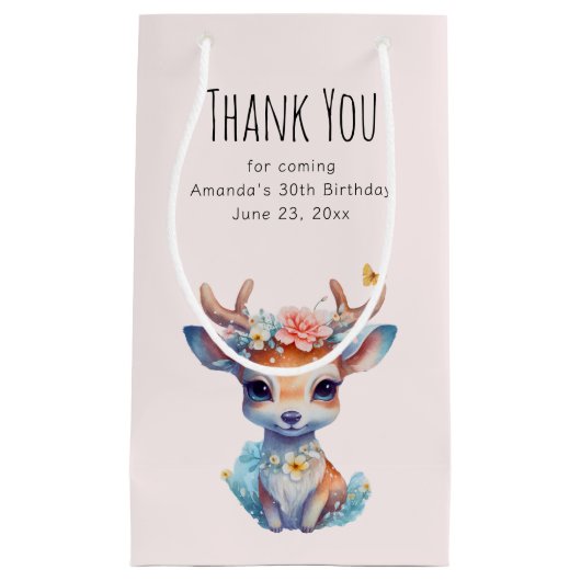 Baby Herten met gewei en bloemen feest dank u Klein Cadeauzakje (Voorkant)