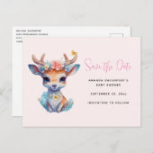 Baby Herten met geweien en bloemen Bewaar de datum Uitnodiging Briefkaart (Voorkant / Achterkant)