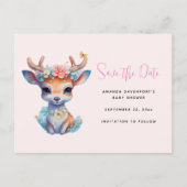 Baby Herten met geweien en bloemen Bewaar de datum Uitnodiging Briefkaart (Voorkant)