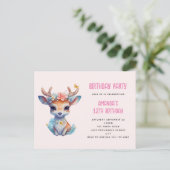 Baby Herten met geweien en bloemen Verjaardagsfees Briefkaart (Staand voorkant)