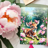 Baby Herten met kroon van pioenrozen mama Moederda Kaart