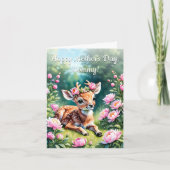 Baby Herten met kroon van pioenrozen mama Moederda Kaart (Voorkant)